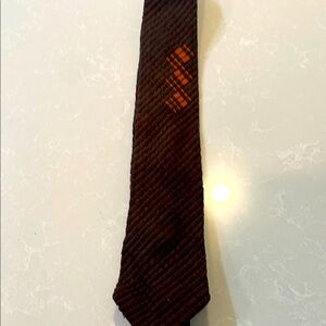 1960s Skinny Brown Silk Tie with Orange Accents